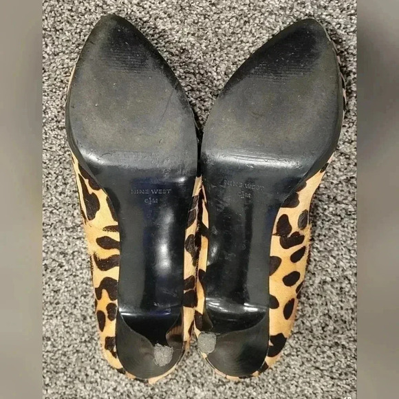 VTG Nine West NW7PRISILLA Leopard print stiletto pumps, real fur, size 6.5M - Picture 7 of 10